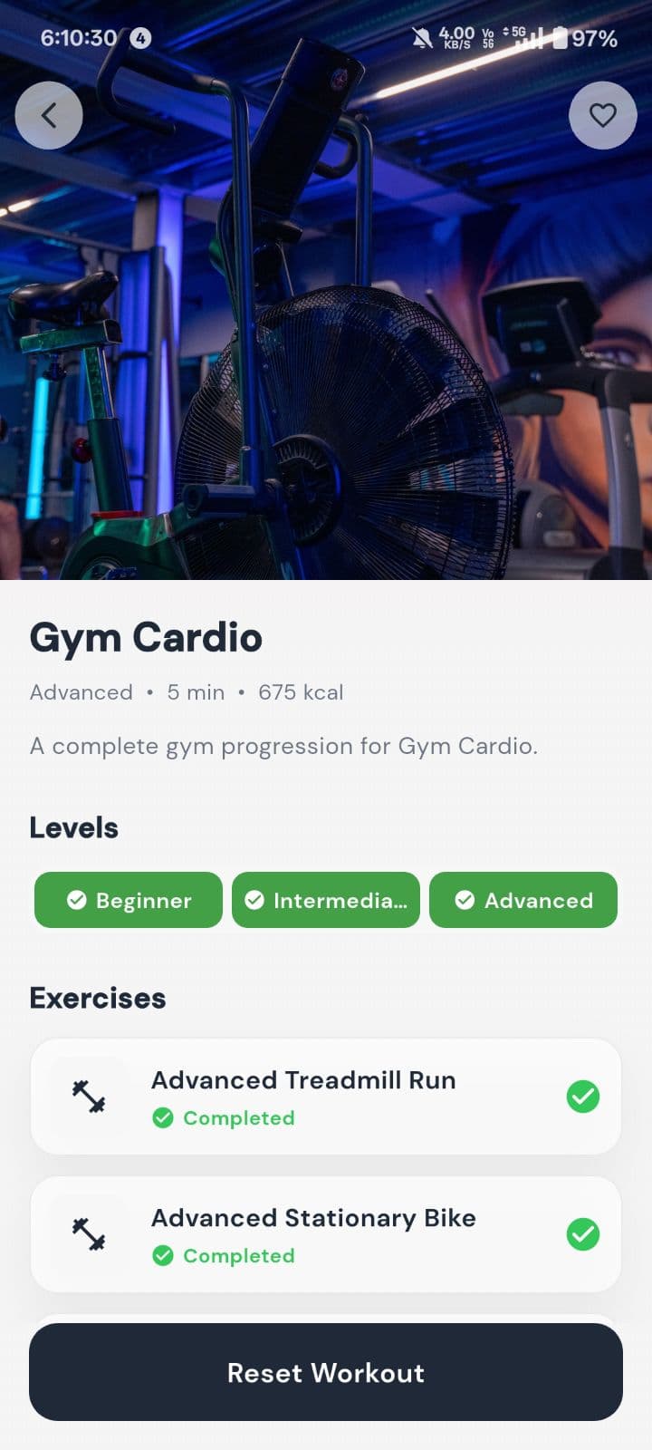 Workouts screen